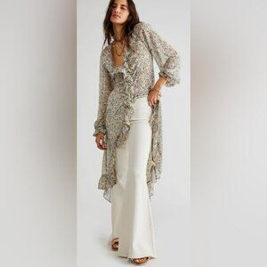 NWT Free People S Gigi Printed Maxi in Antique Combo New Floral Button Down $198
